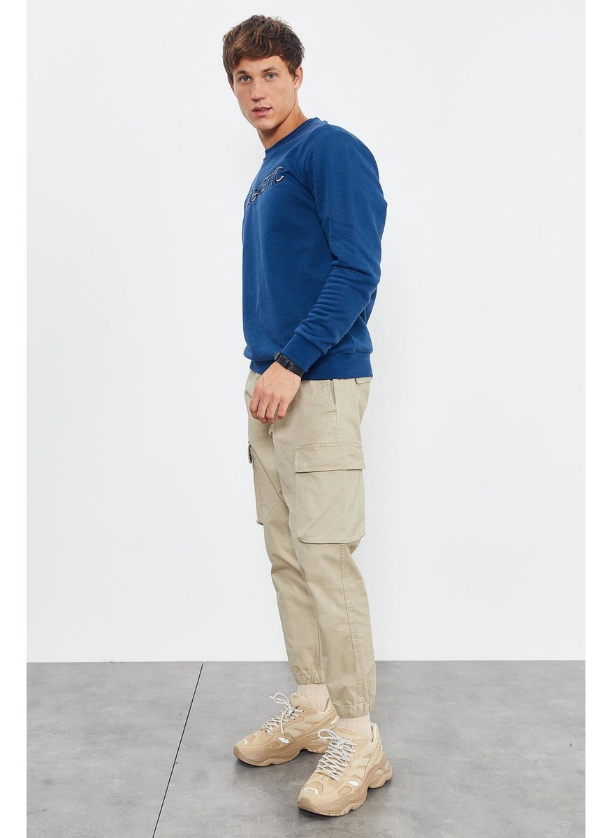 Indigo Men's Letter Embroidered O Neck Casual Form Sweatshirt - 88020