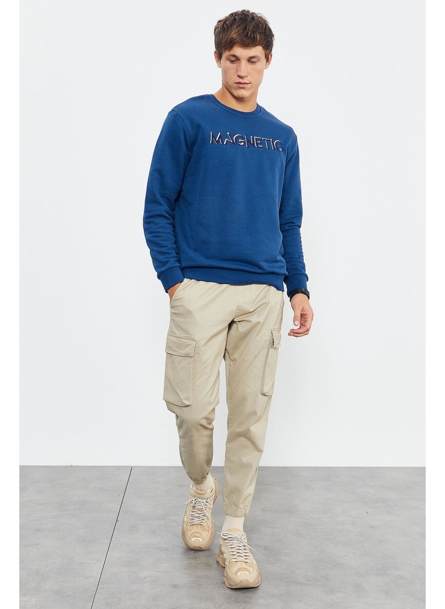 Indigo Men's Letter Embroidered O Neck Casual Form Sweatshirt - 88020