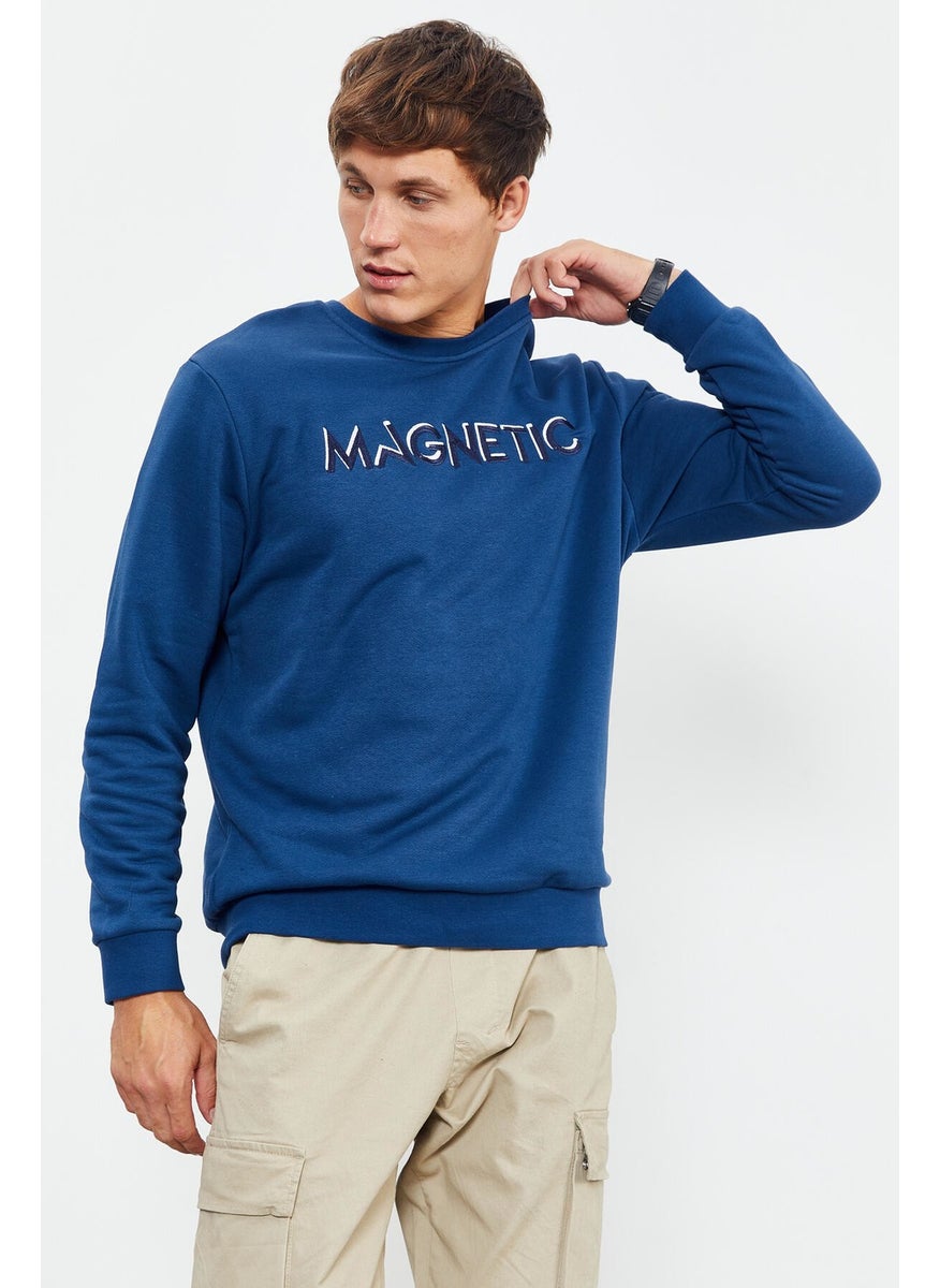 Indigo Men's Letter Embroidered O Neck Casual Form Sweatshirt - 88020