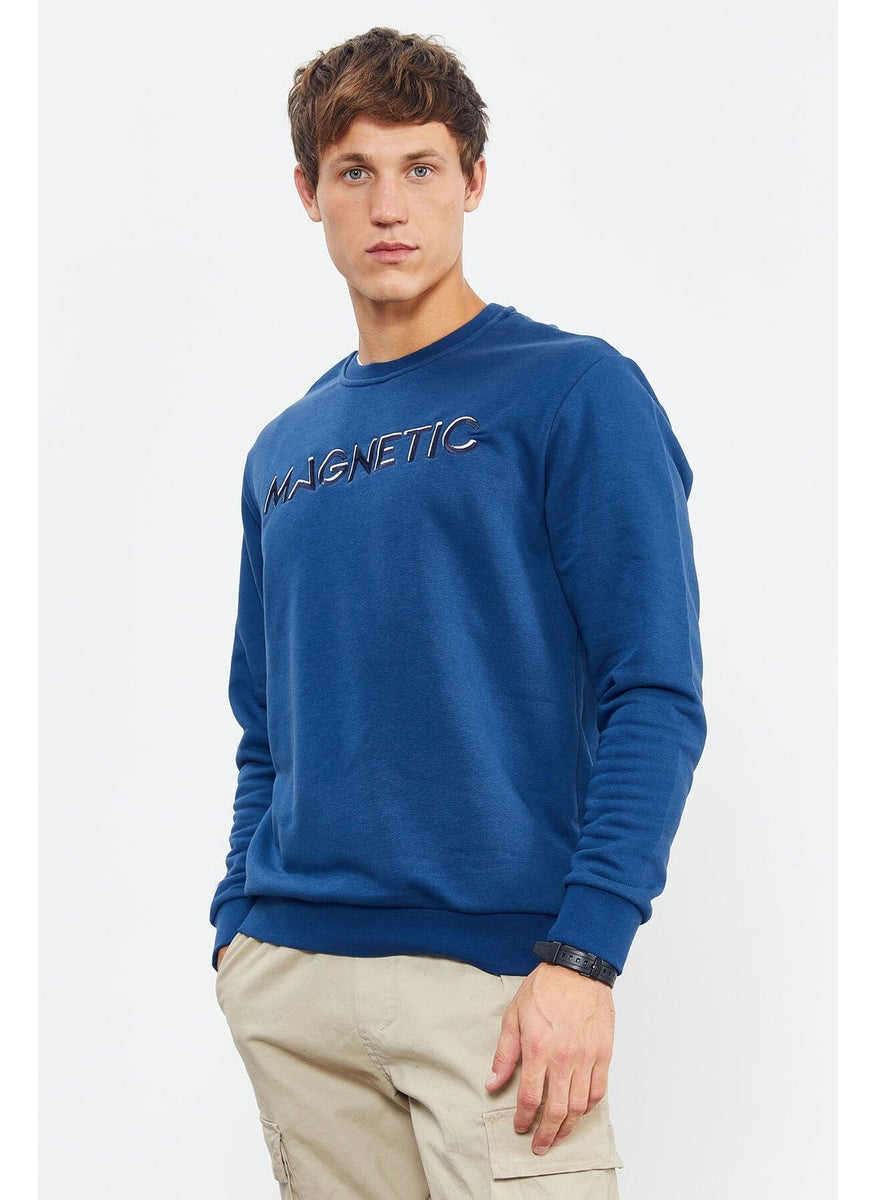 Indigo Men's Letter Embroidered O Neck Casual Form Sweatshirt - 88020