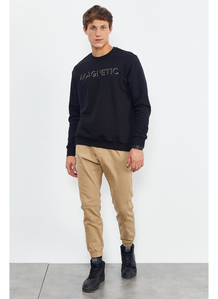 Black Men's Letter Embroidered O Neck Casual Form Sweatshirt - 88020