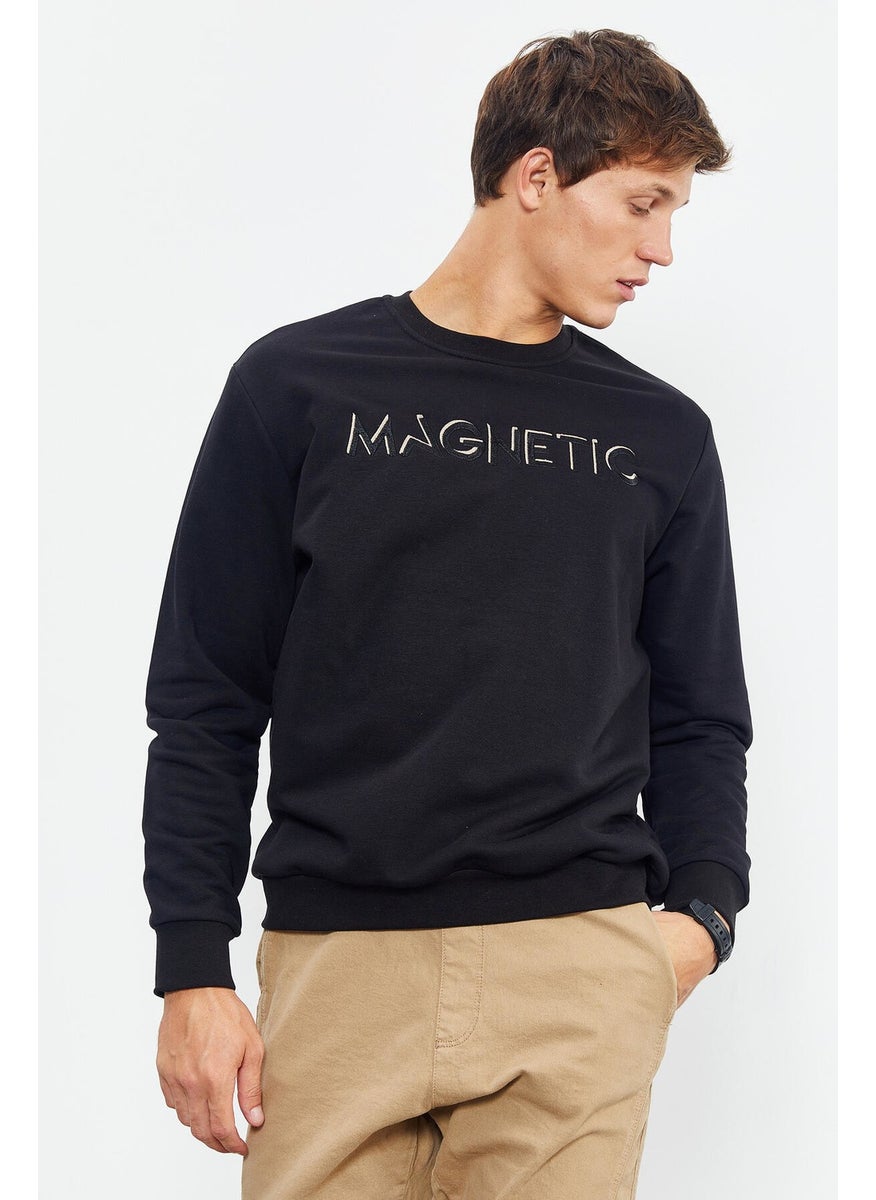Black Men's Letter Embroidered O Neck Casual Form Sweatshirt - 88020