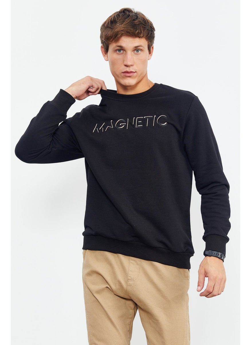 Black Men's Letter Embroidered O Neck Casual Form Sweatshirt - 88020