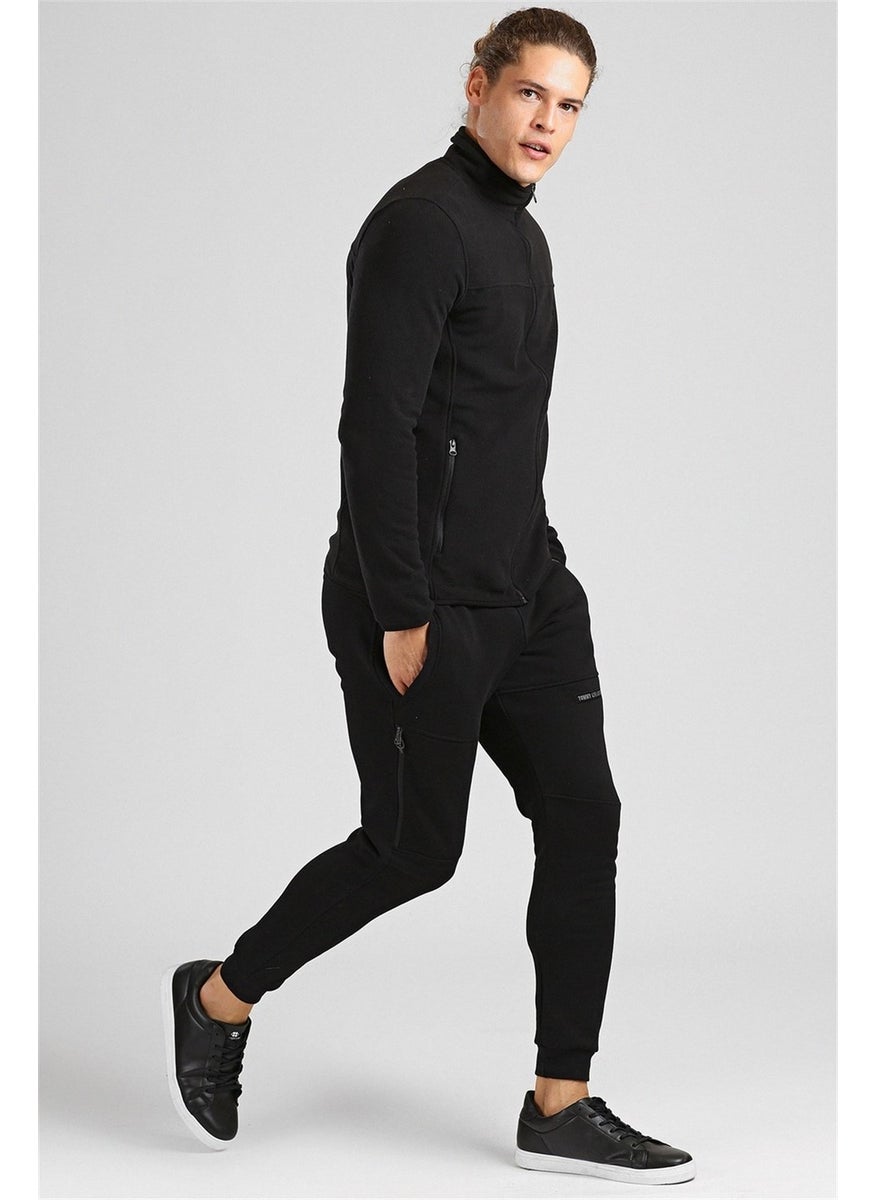 Collared Polar Fleece Black Men's Sweatshirt