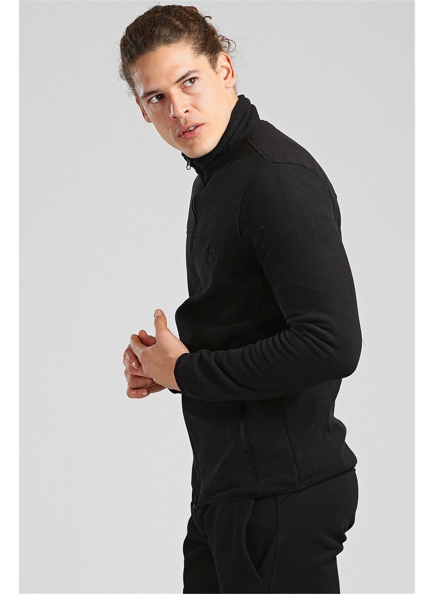 Collared Polar Fleece Black Men's Sweatshirt