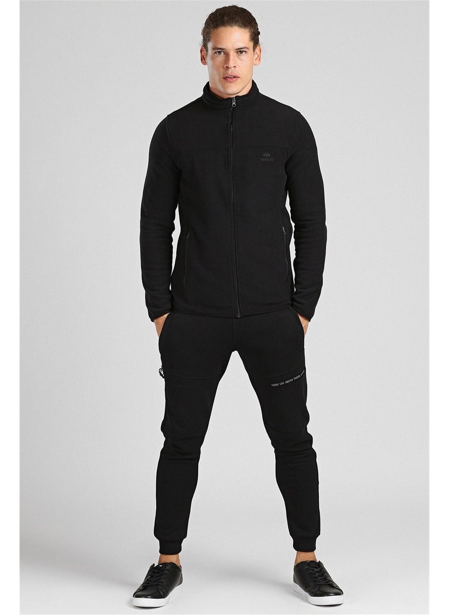 Collared Polar Fleece Black Men's Sweatshirt