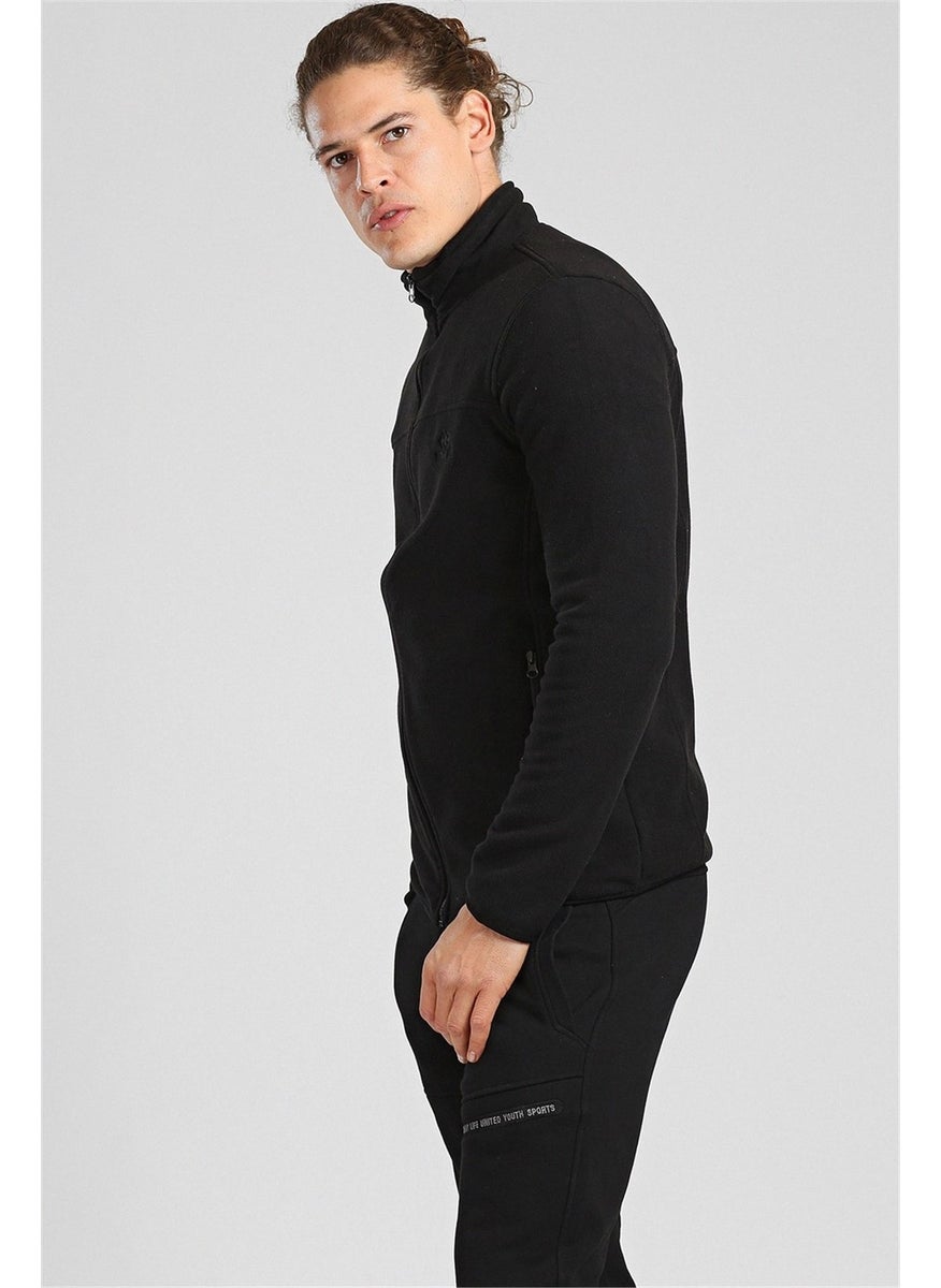 Collared Polar Fleece Black Men's Sweatshirt