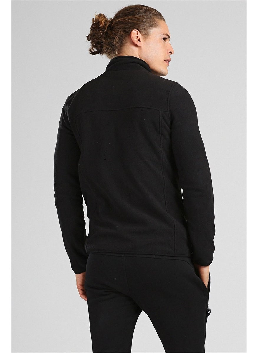 Collared Polar Fleece Black Men's Sweatshirt