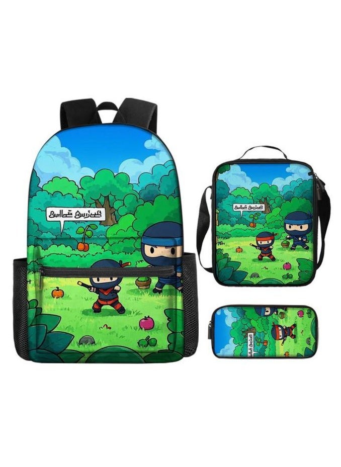 Cartoon three-piece schoolbag with zipper - 411