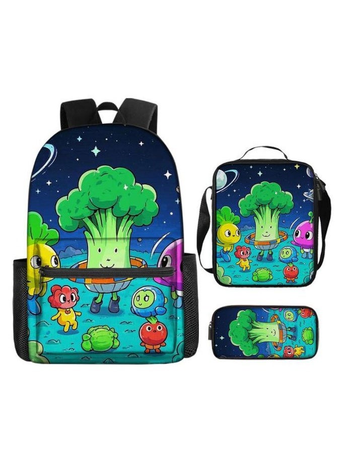 Cartoon three-piece schoolbag with zipper - 398