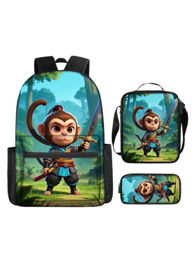 Cartoon three-piece schoolbag with zipper - 670