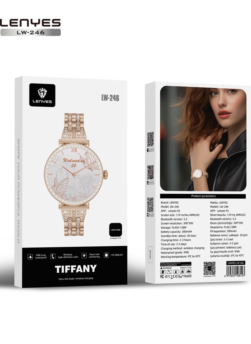 LENYES LW-246 Queen Smart Watch For Women With AMOLED Always On Display Bluetooth Calling Waterproof Fitness Watches For Android iOS Gold