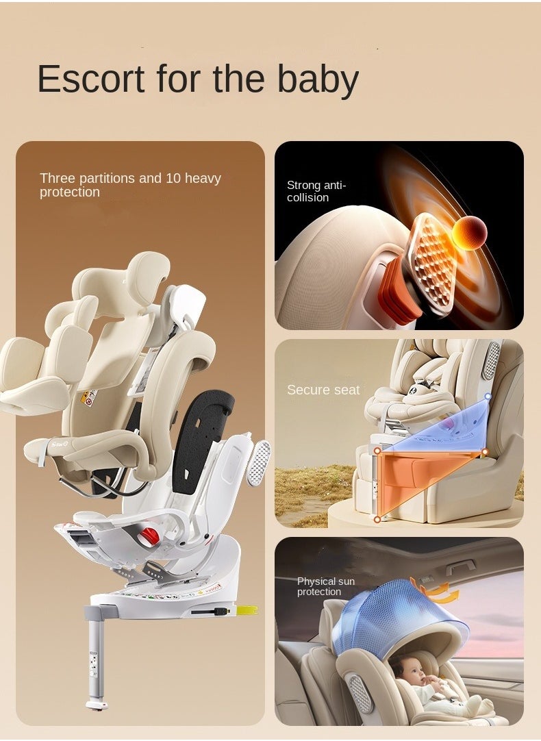 German DWARFOO Portable Car Seat for Babies & Children Aged 0 - 12, with 5 - Point Harness & Foldable Support Leg, Ideal for In - car Use- White