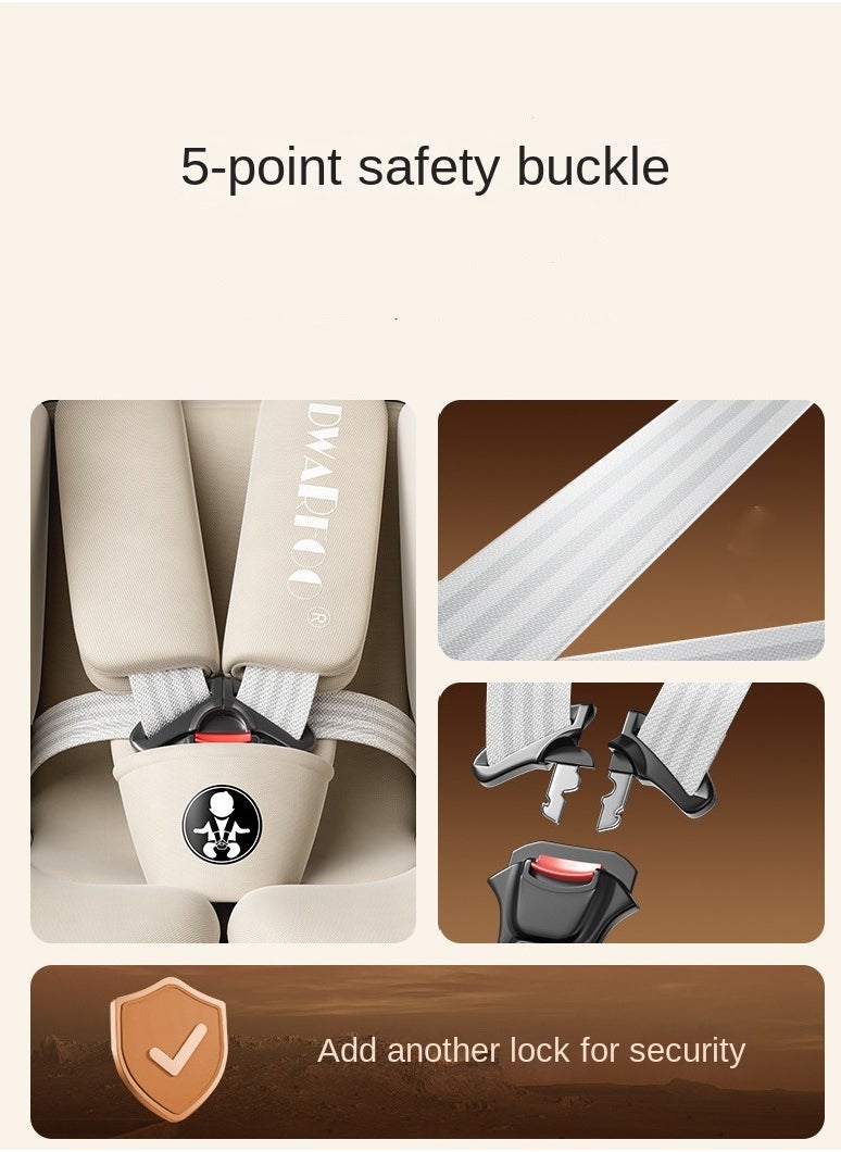 German DWARFOO Portable Car Seat for Babies & Children Aged 0 - 12, with 5 - Point Harness & Foldable Support Leg, Ideal for In - car Use- White
