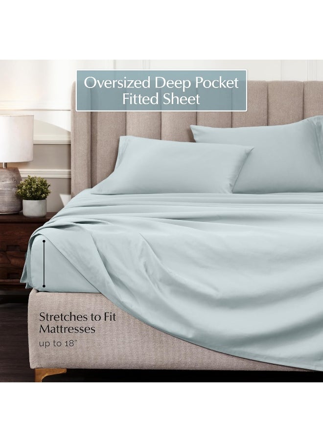 SUPERIOR Egyptian Cotton 1000 Thread Count Extra Deep Pocket Sheet Set, Includes 1 Fully Elasticized Fitted Sheet, 1 Flat Sheet, 2 Pillowcases, Bedding Essentials Decor, California King, Baby Blue