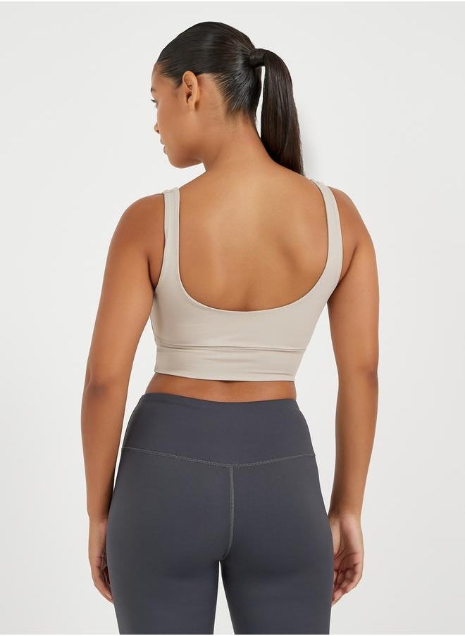 Solid Scoop Neck Sports Bra