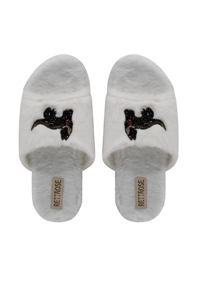 The Callie Cream Luxury Plush Diamanté Embellished Handmade Slipper