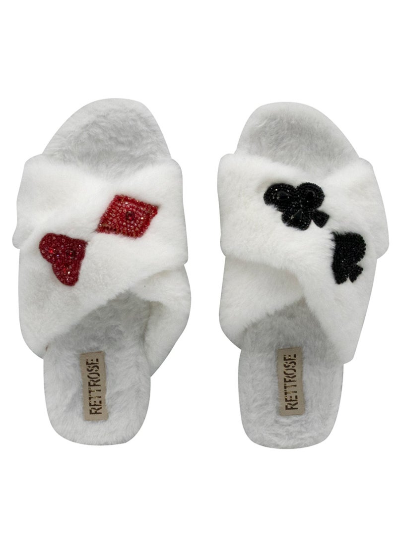 The Olivia Cream Luxury Plush Diamanté Embellished Handmade Slipper