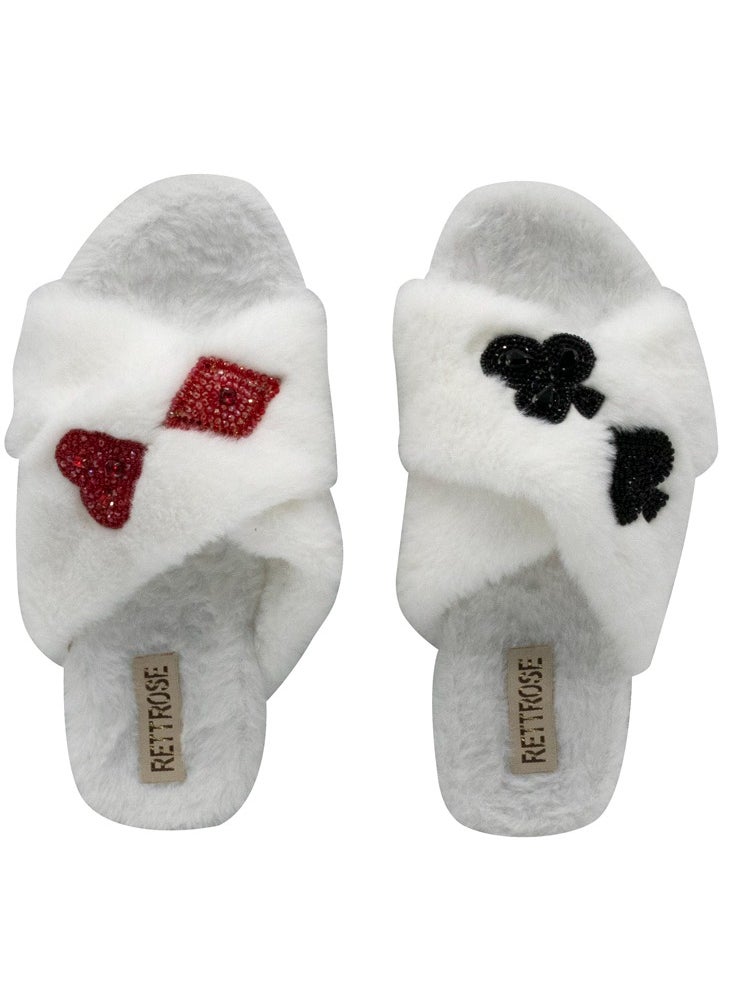 The Olivia Cream Luxury Plush Diamanté Embellished Handmade Slipper