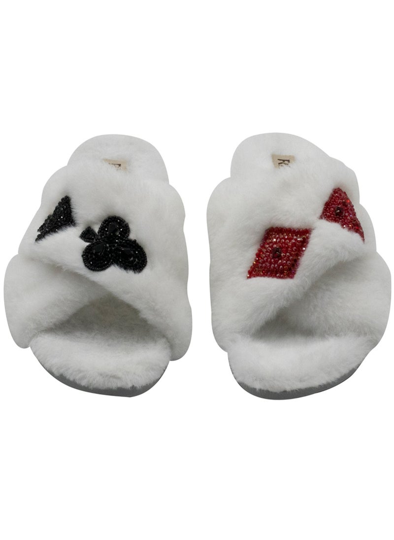 Olivia Cream Luxury Handmade Embellished Women’s Slippers – Faux Fur, Comfortable, Long Lasting, White Colour | RETTROSE