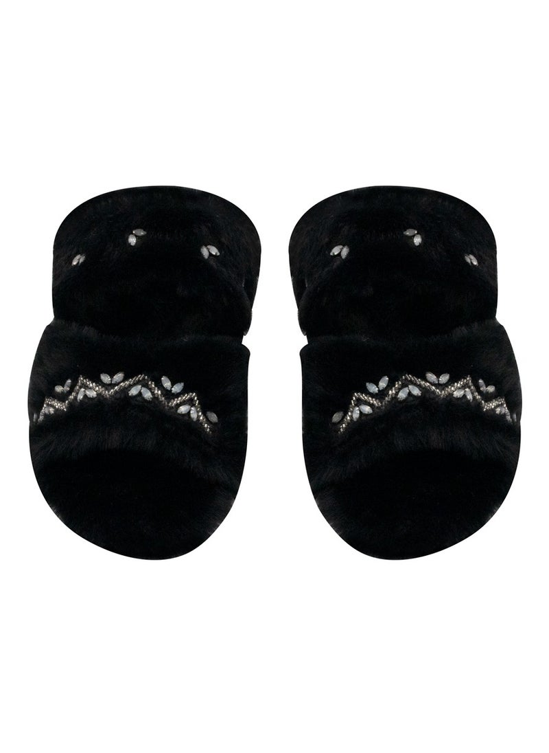 The Myla Black Luxury Plush Diamanté Embellished Handmade Slipper