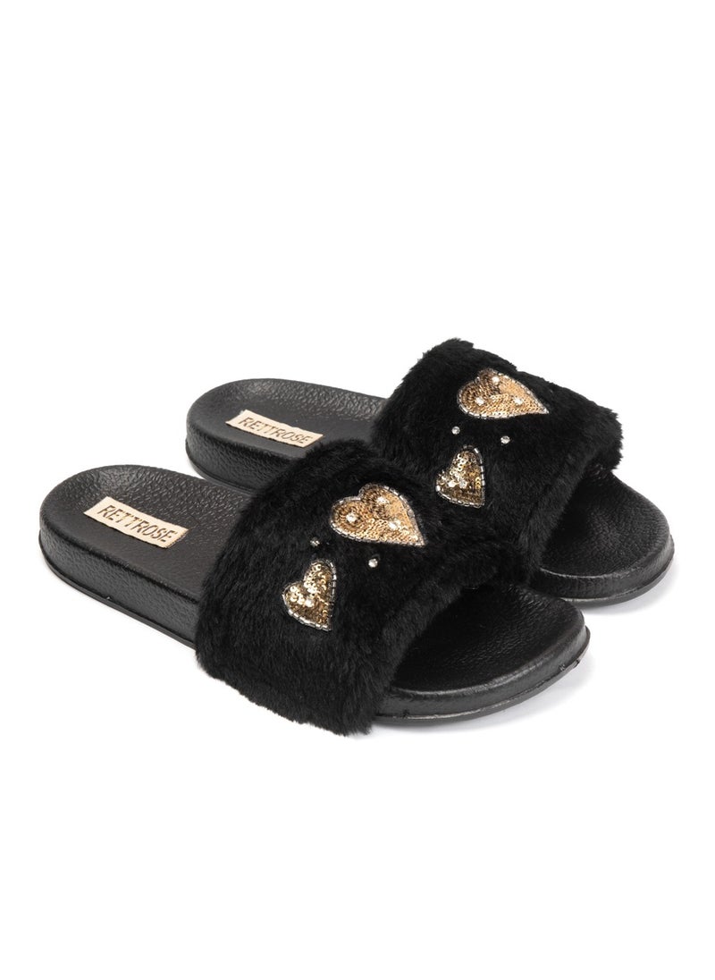Ella Noir Luxury Plush Diamanté Embellished Handmade Sliders