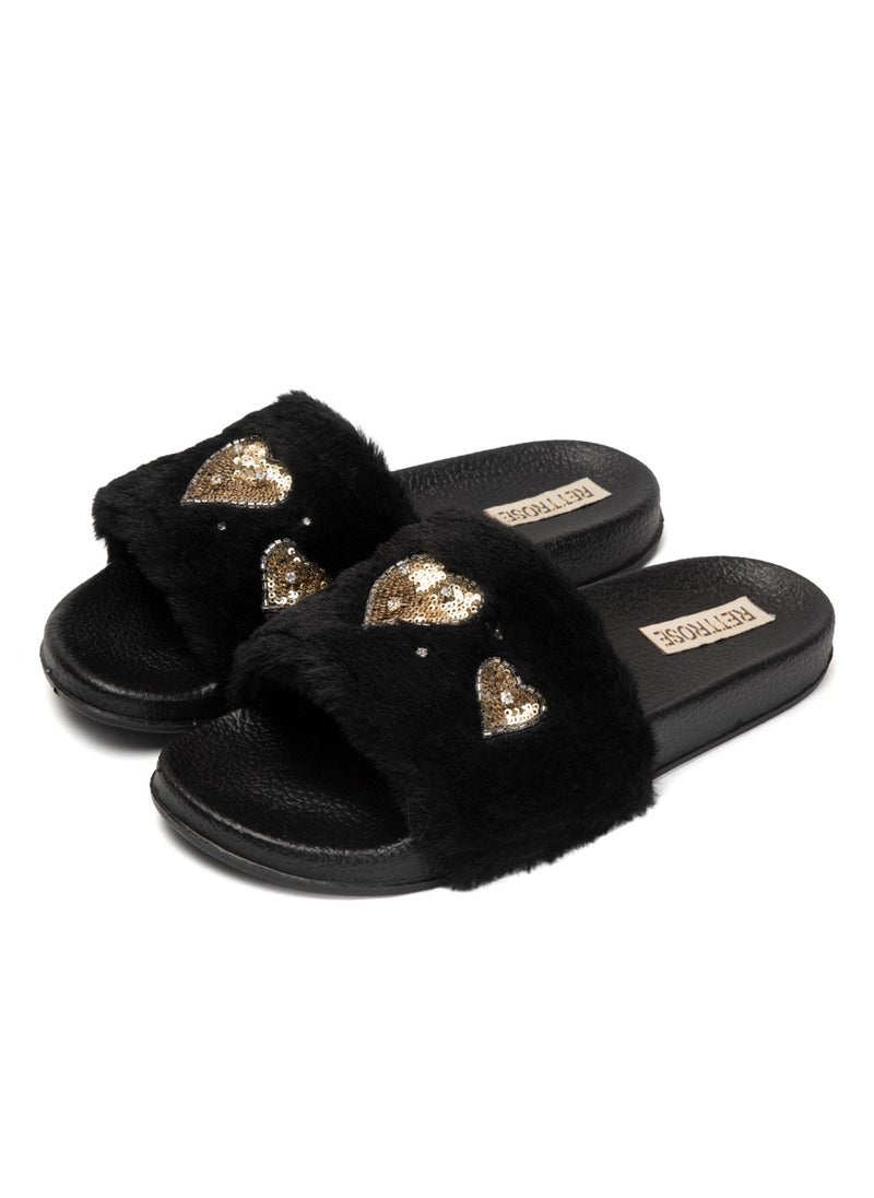 Ella Noir Luxury Plush Diamanté Embellished Handmade Sliders