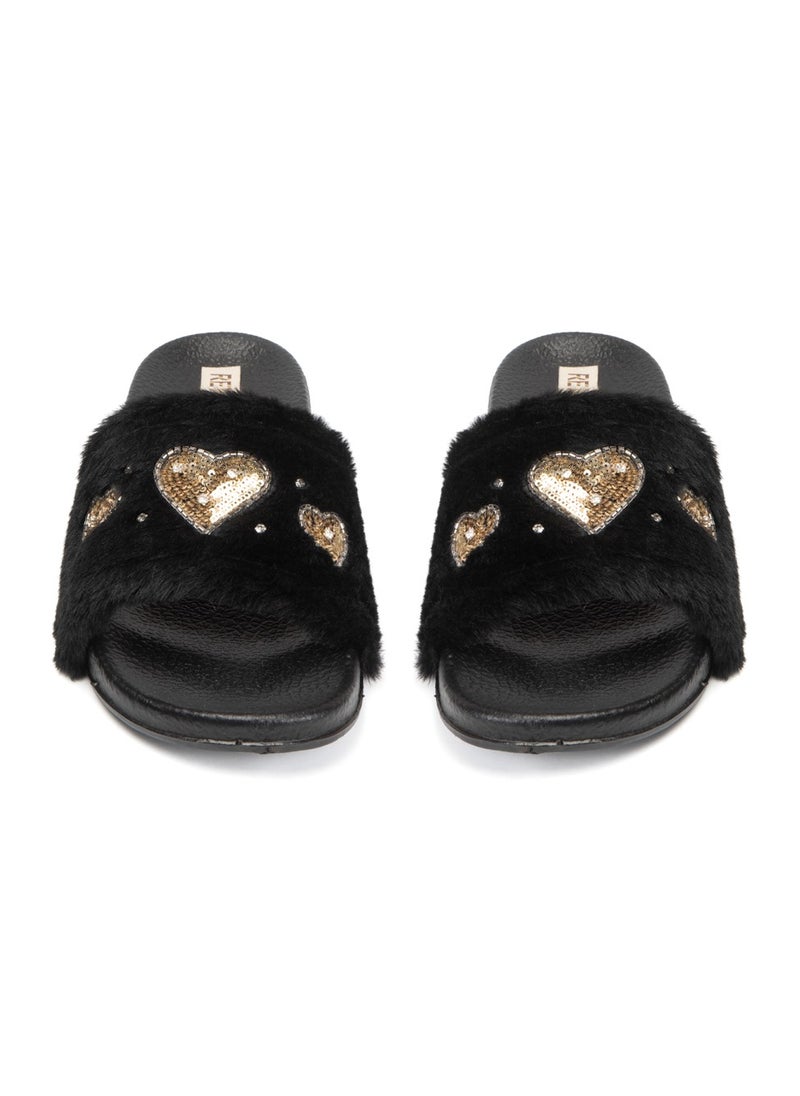 Ella Noir Luxury Plush Diamanté Embellished Handmade Sliders