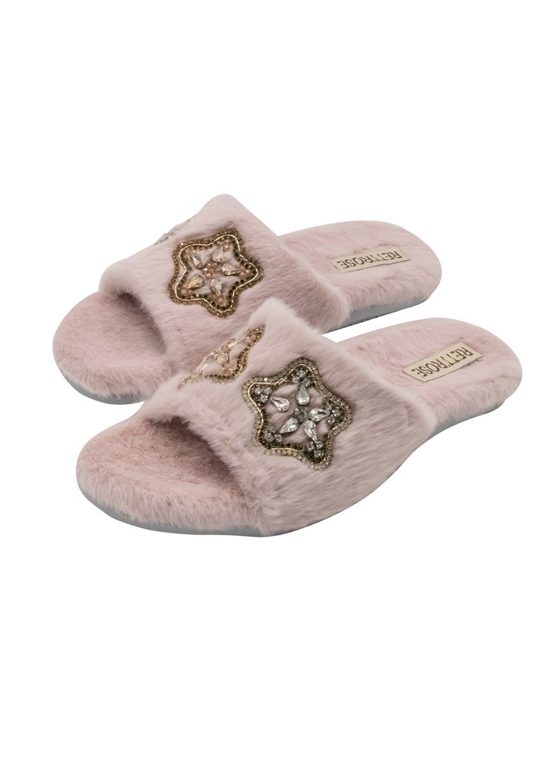 The Bailey Pink Luxury Plush Diamanté Embellished Handmade Slipper