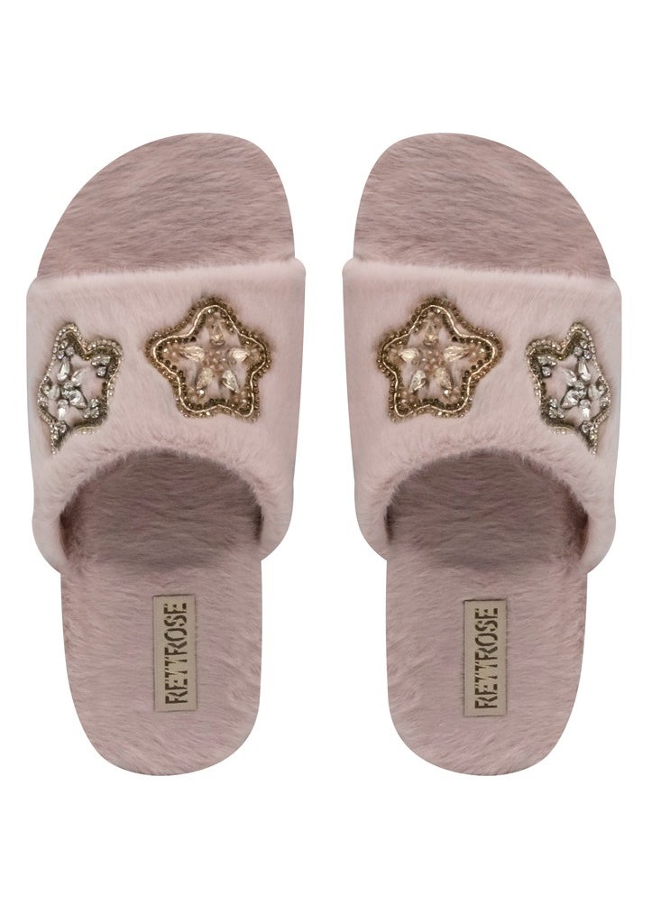 The Bailey Pink Luxury Plush Diamanté Embellished Handmade Slipper