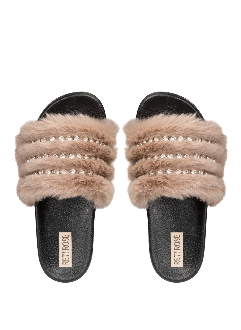 Anita Mink Luxury Plush Diamanté Embellished Handmade Sliders