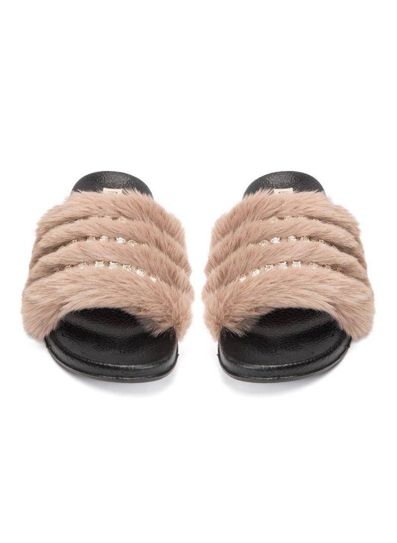 Anita Mink Luxury Plush Diamanté Embellished Handmade Sliders