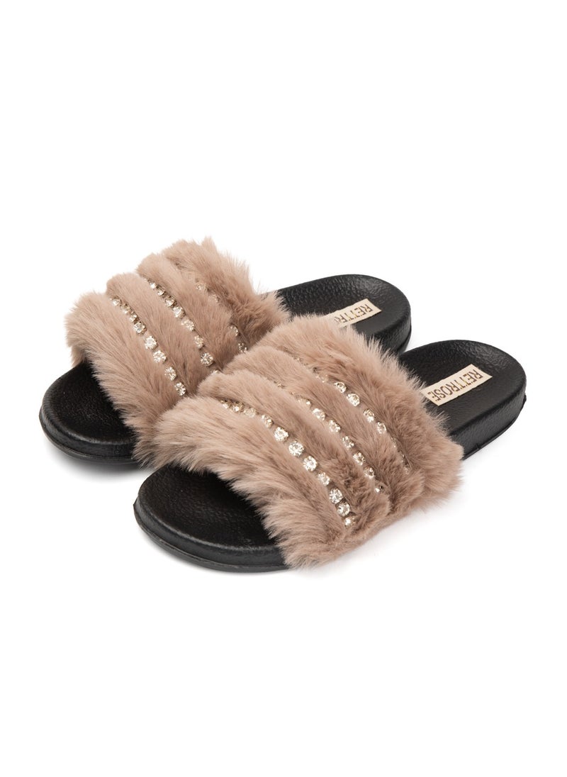 Anita Mink Luxury Plush Diamanté Embellished Handmade Sliders