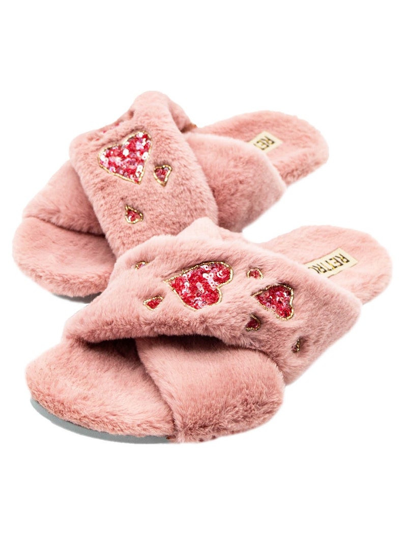 The Kaylee Nude Luxury Plush Diamanté Embellished Handmade Slipper