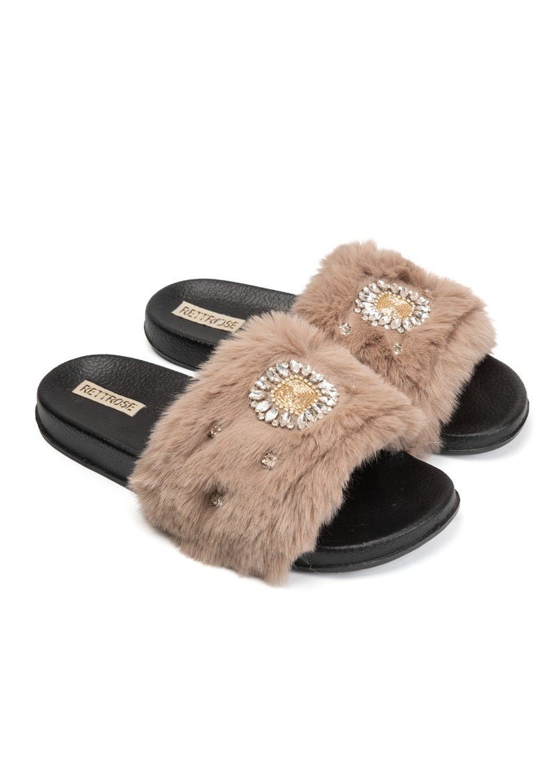 Aubrey Mink Luxury Plush Diamanté Embellished Handmade Sliders