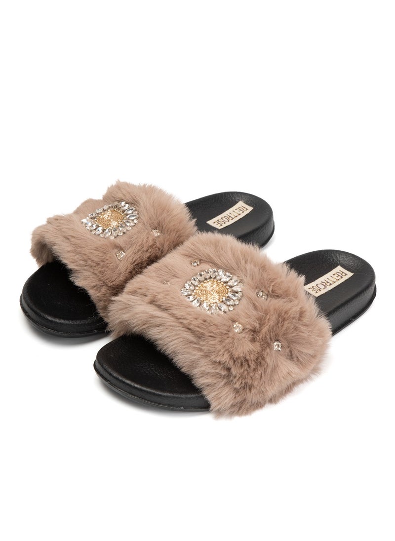 Aubrey Mink Luxury Plush Diamanté Embellished Handmade Sliders