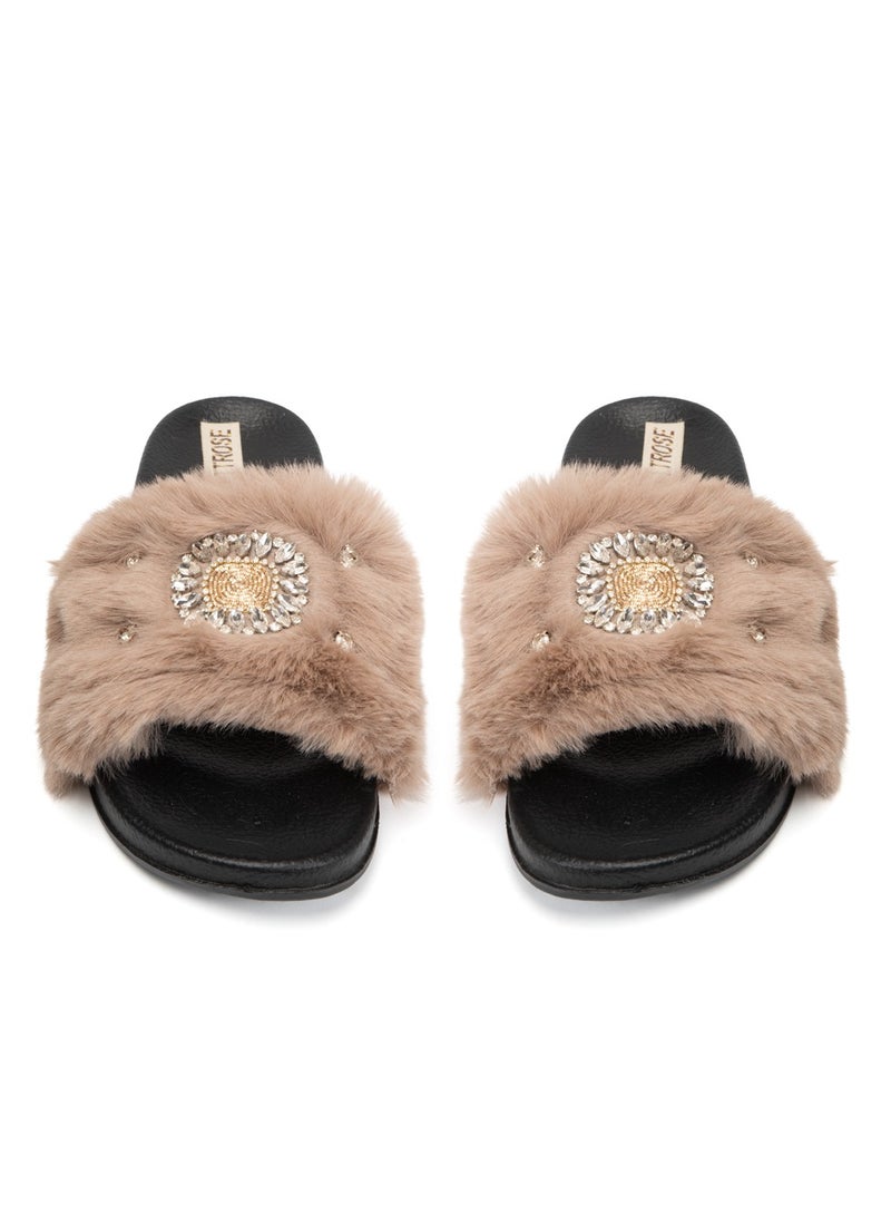 Aubrey Mink Luxury Plush Diamanté Embellished Handmade Sliders