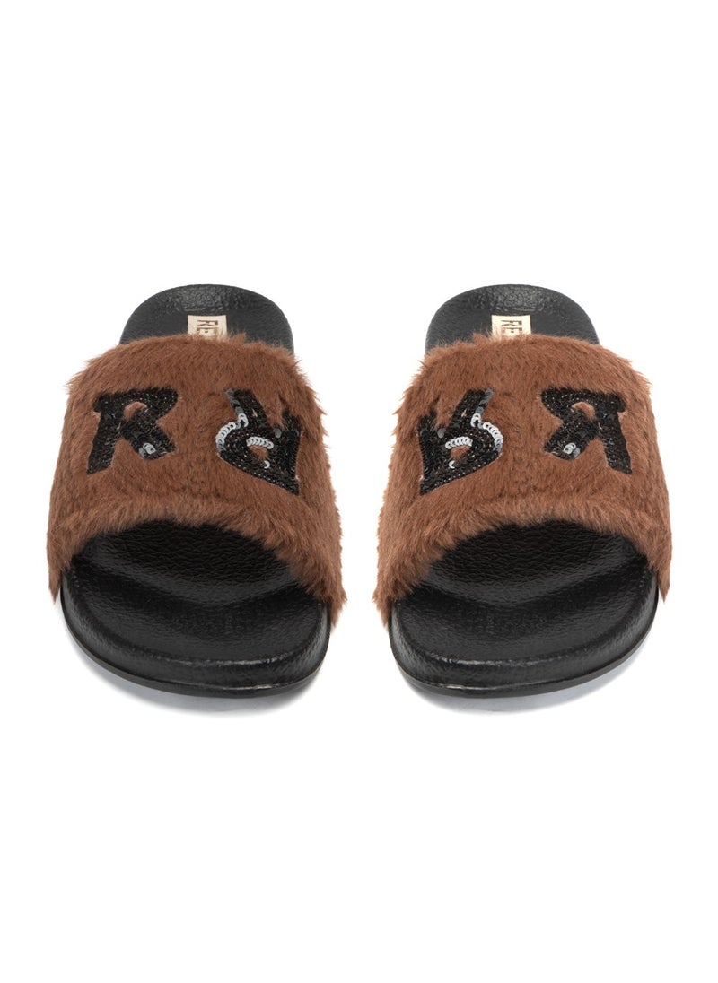 Truvi Chocolate Luxury Plush Diamanté Embellished Handmade Sliders