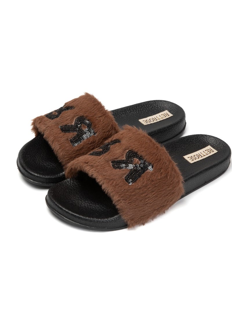 Truvi Chocolate Luxury Plush Diamanté Embellished Handmade Sliders