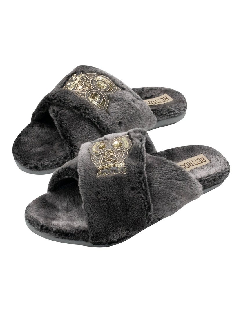 The Georgia Charcoal Luxury Plush Diamanté Embellished Handmade Slipper