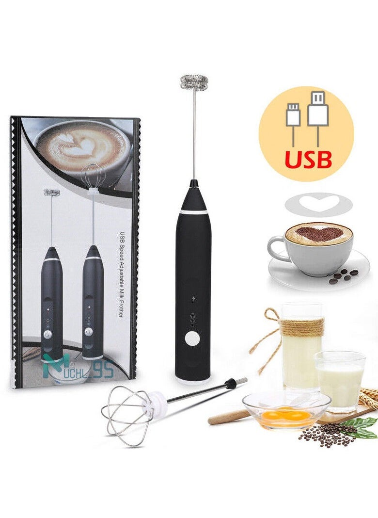 Electric Milk Frother With Double Whisk, USB Rechargeable 2 In 1 Milk Foam Maker For Coffee Latte Cappuccino Egg Beating