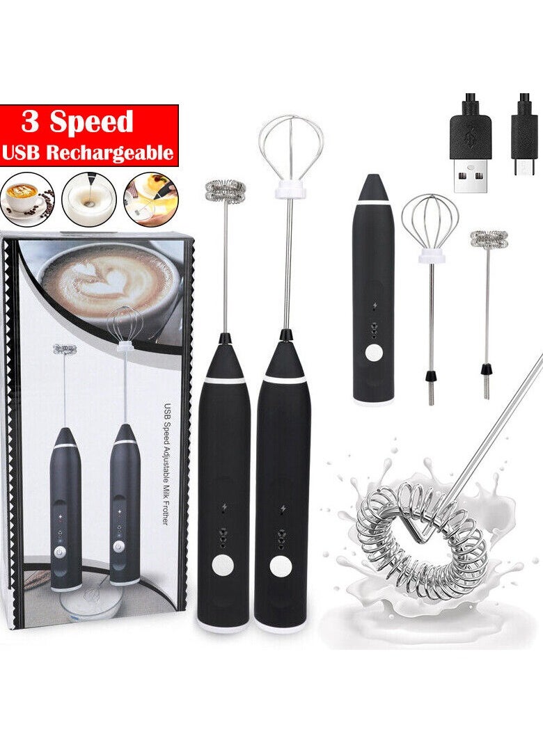 Electric Milk Frother With Double Whisk, USB Rechargeable 2 In 1 Milk Foam Maker For Coffee Latte Cappuccino Egg Beating