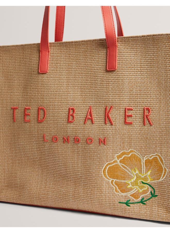 Floraff Floral Applique  Raffia Icon Bag