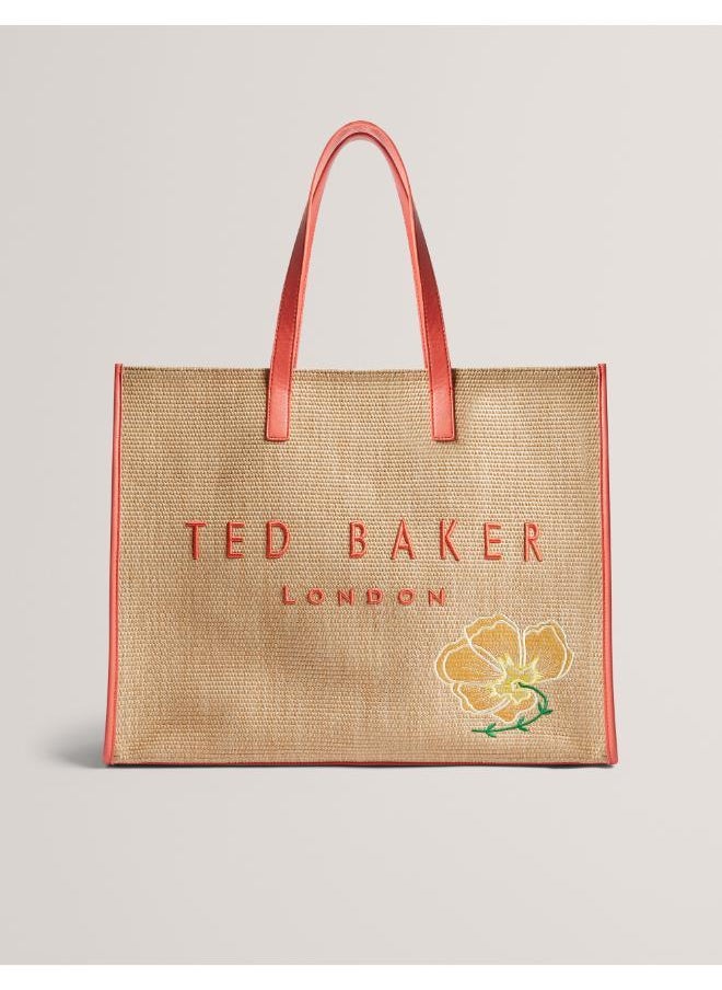 Floraff Floral Applique  Raffia Icon Bag