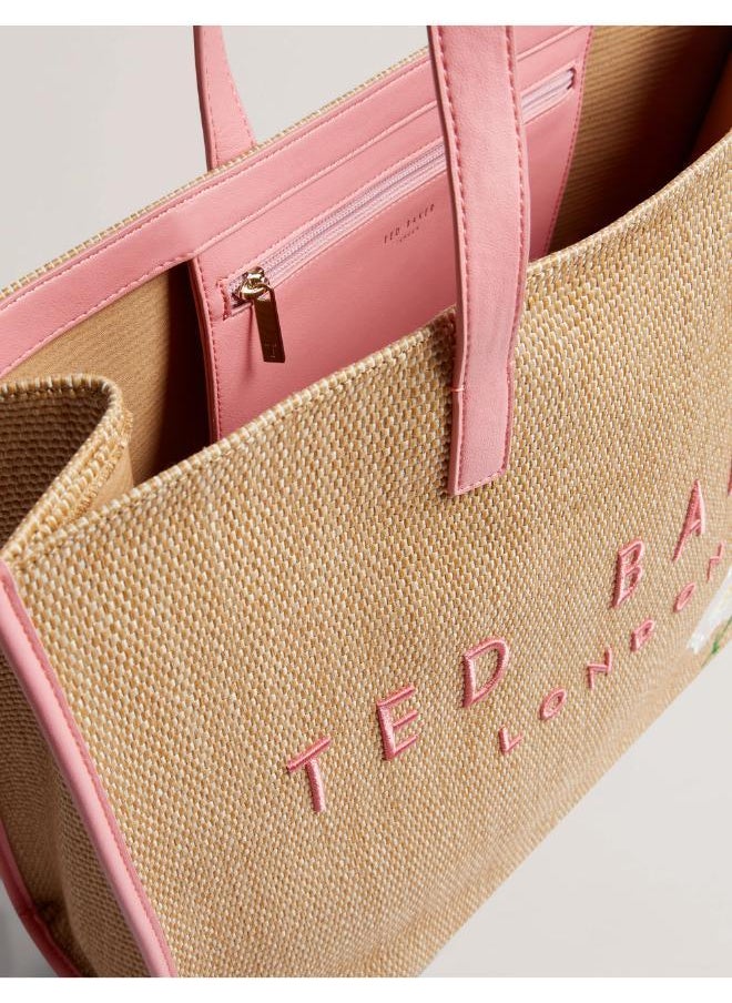 Floraff Floral Applique  Raffia Icon Bag