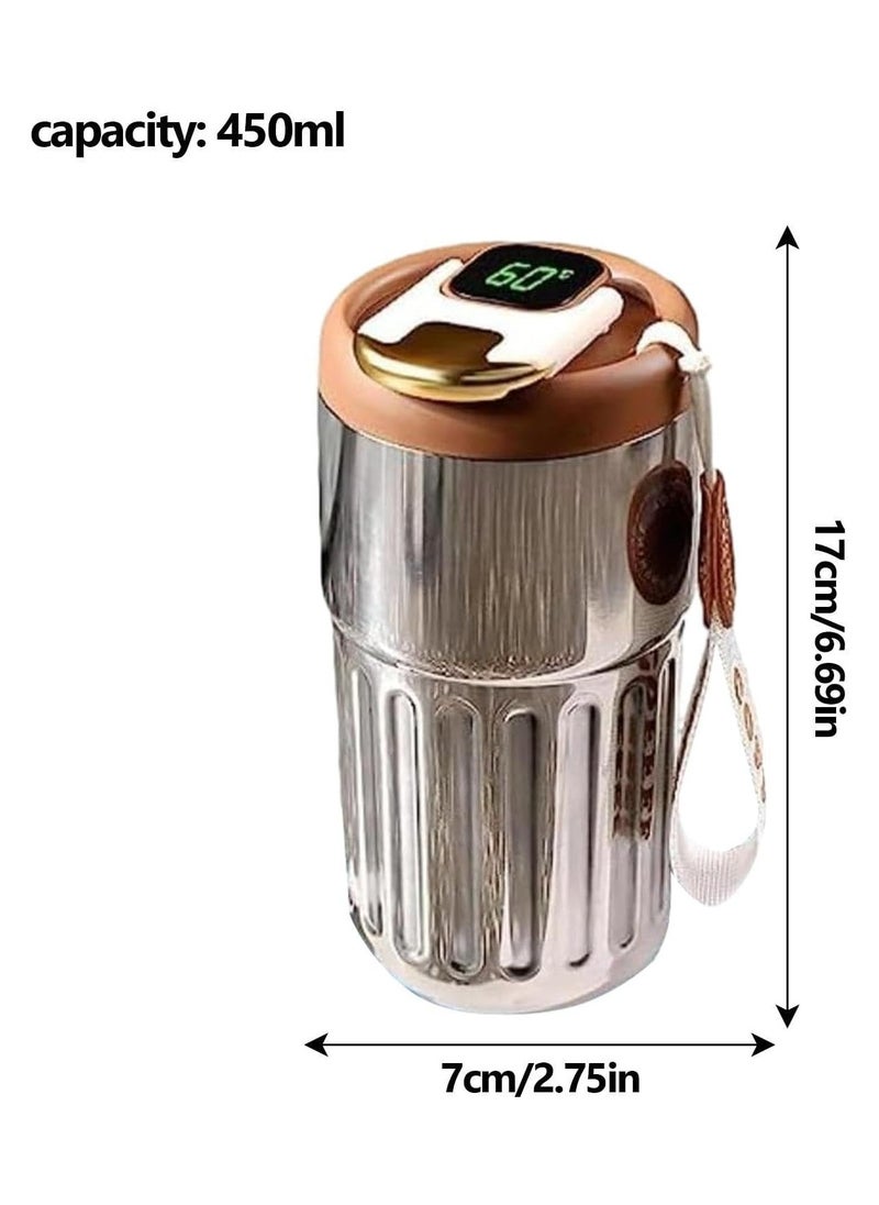 Smart Vacuum Flask, Digital LED Temperature Smart Coffee Mug, 450ml Portable Vacuum Insulated Travel Mug, Water Bottle Spill Proof for Home Car Travel