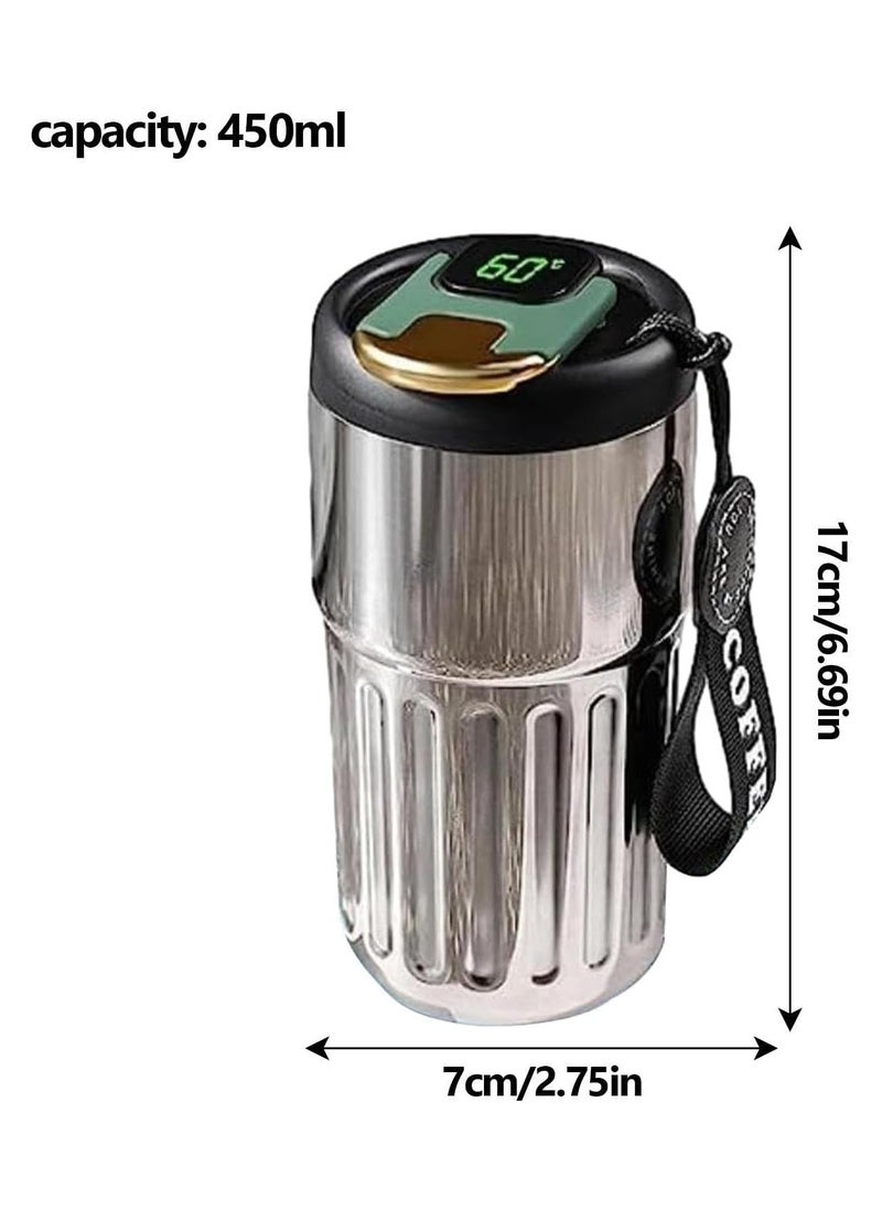 Smart Vacuum Flask, Digital LED Temperature Smart Coffee Mug, 450ml Portable Vacuum Insulated Travel Mug, Water Bottle Spill Proof for Home Car Travel