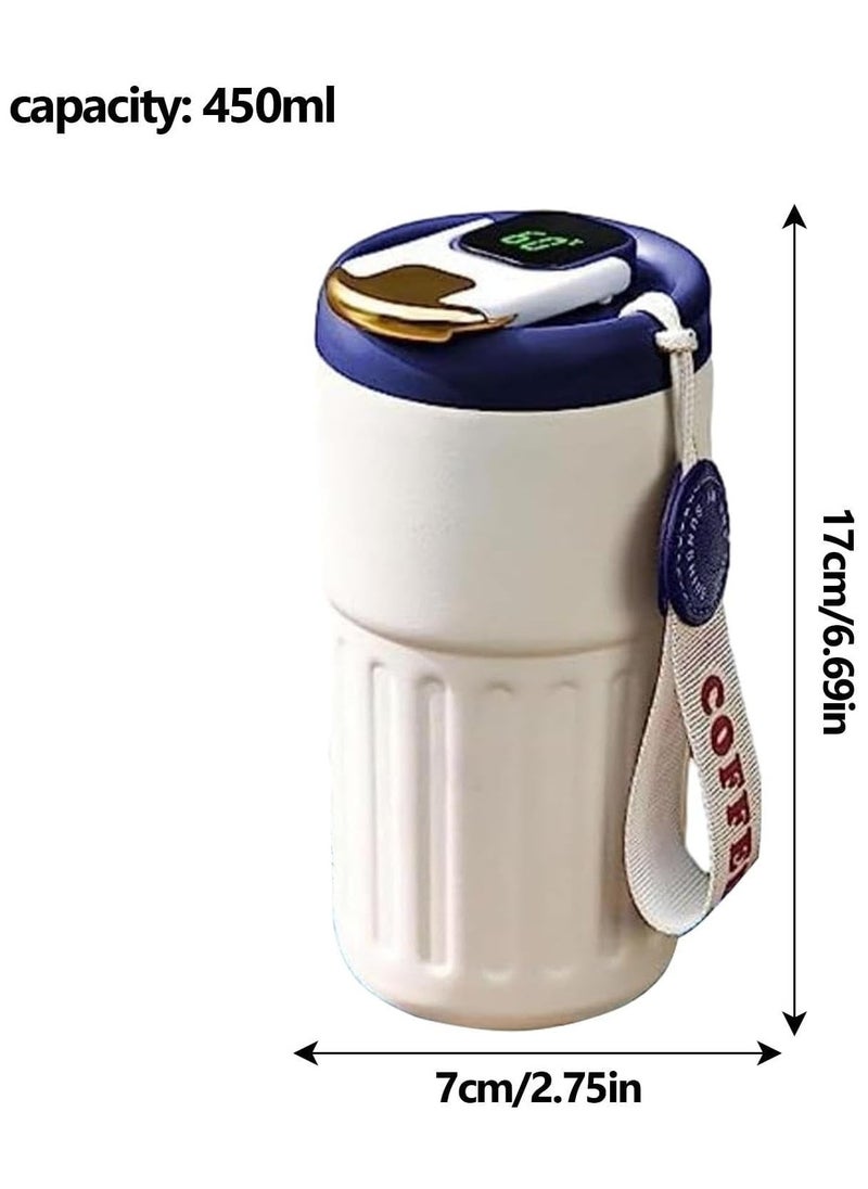 Smart Vacuum Flask, Digital LED Temperature Smart Coffee Mug, 450ml Portable Vacuum Insulated Travel Mug, Water Bottle Spill Proof for Home Car Travel