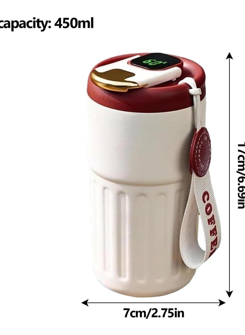 Smart Vacuum Flask, Digital LED Temperature Smart Coffee Mug, 450ml Portable Vacuum Insulated Travel Mug, Water Bottle Spill Proof for Home Car Travel