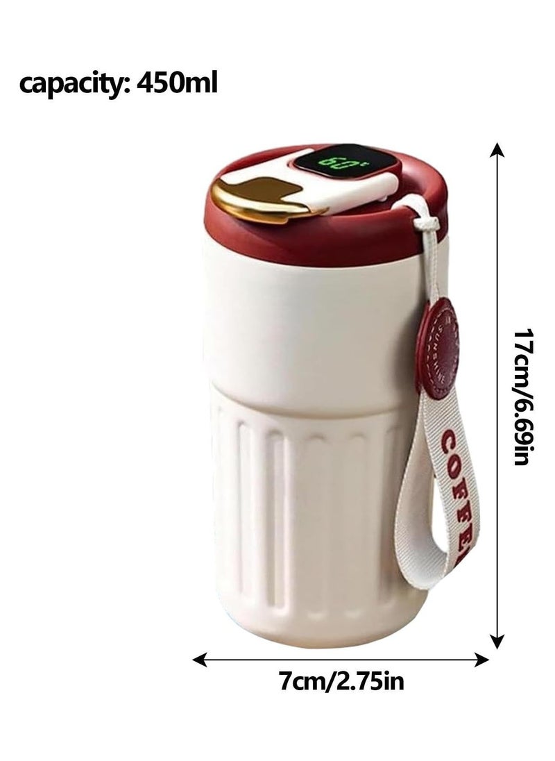 Smart Vacuum Flask, Digital LED Temperature Smart Coffee Mug, 450ml Portable Vacuum Insulated Travel Mug, Water Bottle Spill Proof for Home Car Travel